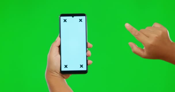 Ruce Telefon Maketa Zelené Obrazovce Pro Reklamu Sociálních Sítích Pozadí — Stock video