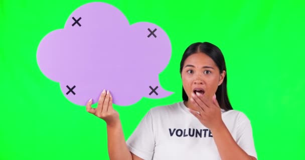Πράσινη Οθόνη Wow Woman Face Volunteer Speech Bubble Tracking Markers — Αρχείο Βίντεο