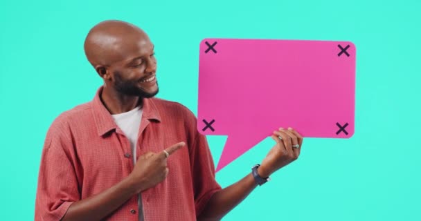 Řeč Bublina Šťastný Muž Ukazuje Komunikaci Sociální Média Názor Mluvit — Stock video