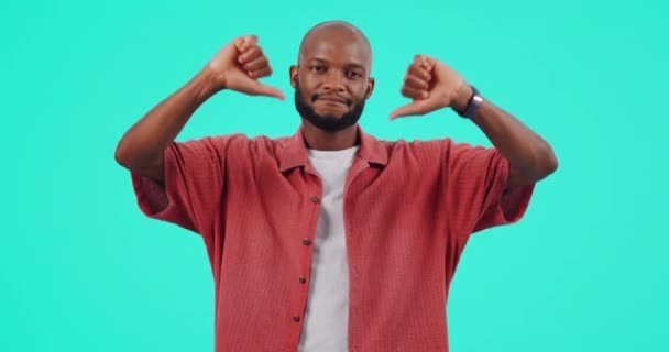 Thumbs Face Hands Black Man Dislike Rejection Mockup Studio Background — Stock Video