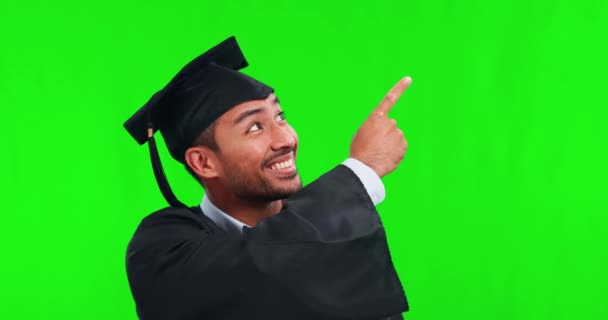 Cara Hombre Punto Graduación Pantalla Verde Estudio Aislado Una Maqueta — Vídeos de Stock