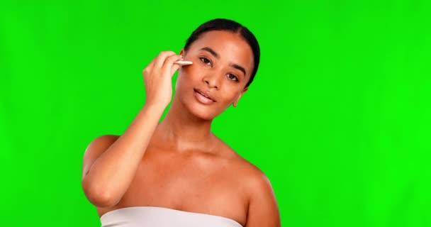 Mulher Tela Verde Gua Sha Para Massagem Facial Cuidados Com — Vídeo de Stock
