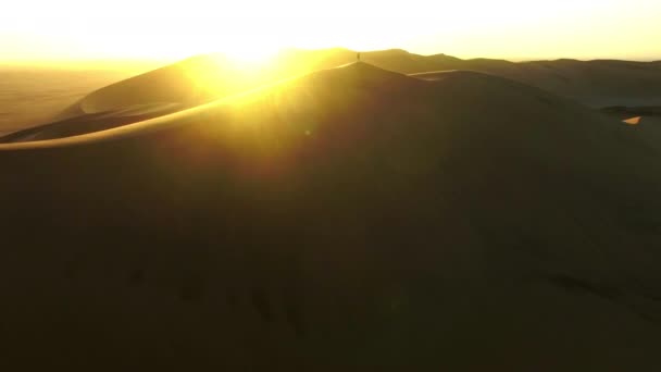 Viaggio Deserto Silhouette Dell Uomo Tramonto Destinazione Libertà Viaggio Estivo — Video Stock