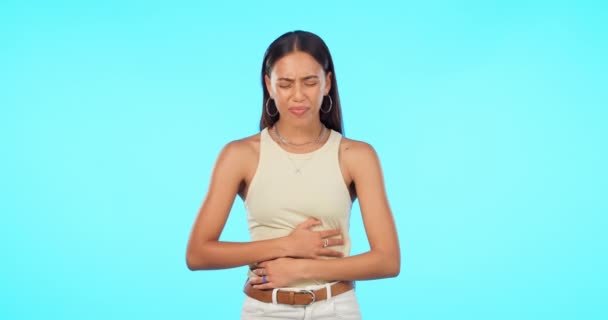 Gyomorfájás Gyomorfájás Stúdióban Endometriosis Görcsök Vagy Menstruációs Kellemetlen Érzés Kék — Stock videók