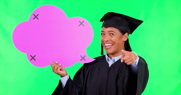 Mujer Graduación Burbuja Del Habla Pantalla Verde Con Punto Usted — Vídeos de Stock