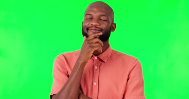 Siyah Adam Yeşil Ekranlı Düşünce Fikirler Karar Stüdyo Arka Planında — Stok video