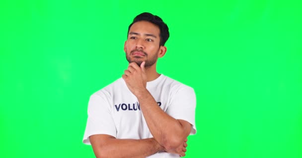 Pensamiento Lluvia Ideas Hombre Estudio Con Pantalla Verde Para Soñar — Vídeos de Stock
