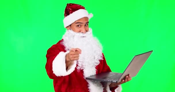 Weihnachtsmann Weihnachten Und Mann Auf Laptop Auf Grünem Bildschirm Für — Stockvideo