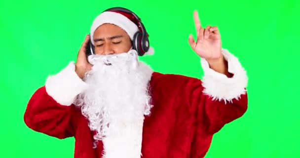 Musique Danse Père Noël Homme Sur Écran Vert Studio Isolé — Video