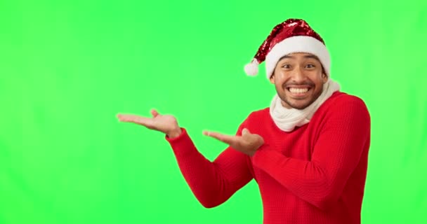 Glücklicher Mann Weihnachtsporträt Und Hände Die Promoauswahl Deal Und Aufgeregte — Stockvideo
