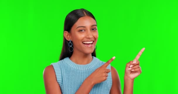 Green Screen Frauengesicht Und Hände Zeigen Übereinstimmend Positive Bewertung Auf — Stockvideo