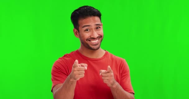 Green Screen Yes Man Face Hand Pointing Studio You Approval — Stock Video