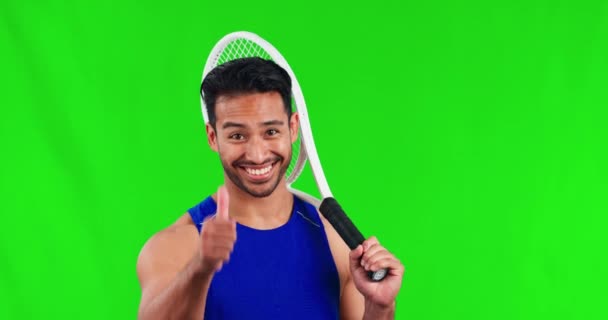 Asyalı Bir Adam Tenis Yeşil Ekranda Yeşil Ekran Için Onay — Stok video