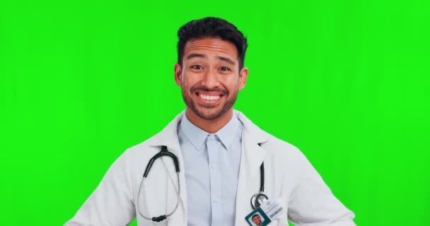 Healthcare Εντάξει Πρόσωπο Και Ένας Ασιάτης Μια Πράσινη Οθόνη Για — Αρχείο Βίντεο