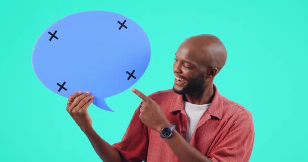Speech Bubbla Ansikte Och Man Pekar Kommunikation Sociala Medier Åsikt — Stockvideo
