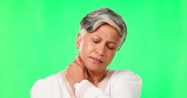 Matura Donna Dolore Collo Schermo Verde Tensione Muscolare Infiammazione Fibromialgia — Video Stock
