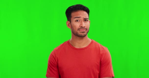 Confundido Duda Pregunta Con Hombre Fondo Pantalla Verde Estudio Para — Vídeos de Stock