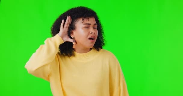 Yeşil Ekran Yüz Kadın Ele Dinleme Için Konuşmak Için Model — Stok video