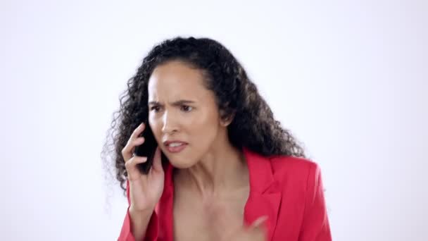 Wściekła Krzycząca Wkurzona Kobieta Telefon Studio Kłócąca Się Konflikt Problem — Wideo stockowe