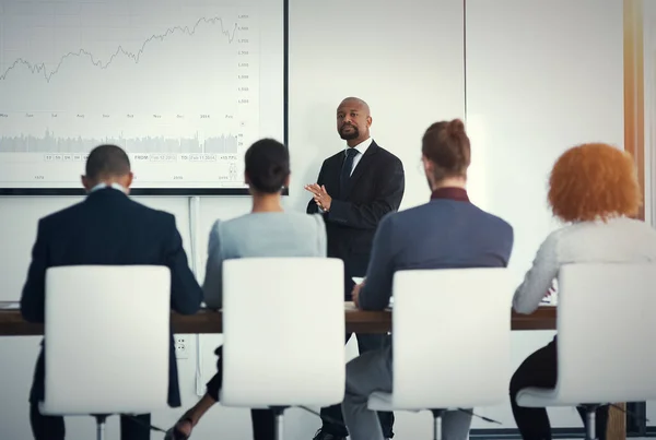 Apresentação Colegas Uma Reunião Negócios Planejamento Uma Sala Reuniões Seu — Fotografia de Stock