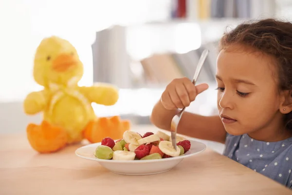 Manger Une Salade Pour Enfants Matin Les Fruits Maison Avec — Photo