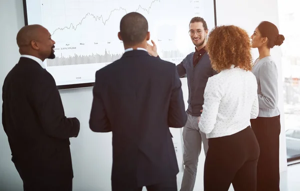 Business People Staff Man Presentation Graphs Profit Growth Discussion Planning — Stock Photo, Image