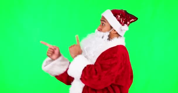 Weihnachten Weihnachtsmann Und Präsentation Mit Mann Auf Grünem Bildschirm Für — Stockvideo