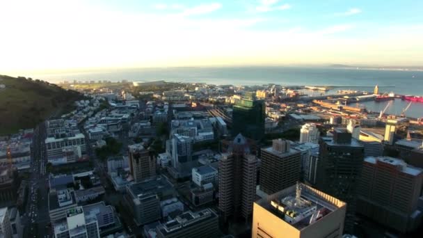 Arquitetura Edifícios Oceano Com Drone Cidade Cidade Cabo Para Paisagem — Vídeo de Stock