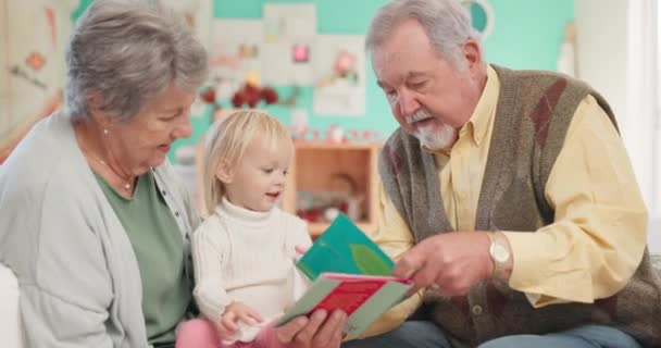 Büyükanne Büyükbaba Çocuk Eğitim Için Öğretmenlik Yaparak Çocuklukta Sevgi Destekle — Stok video
