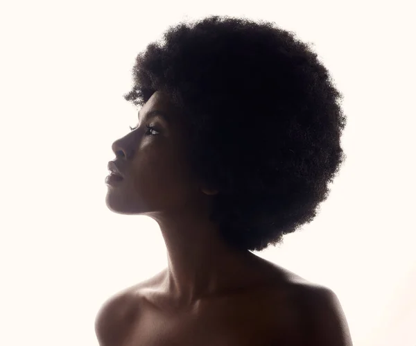 Cabelo Silhueta Perfil Mulher Negra Com Penteado Afro Beleza Cuidados — Fotografia de Stock