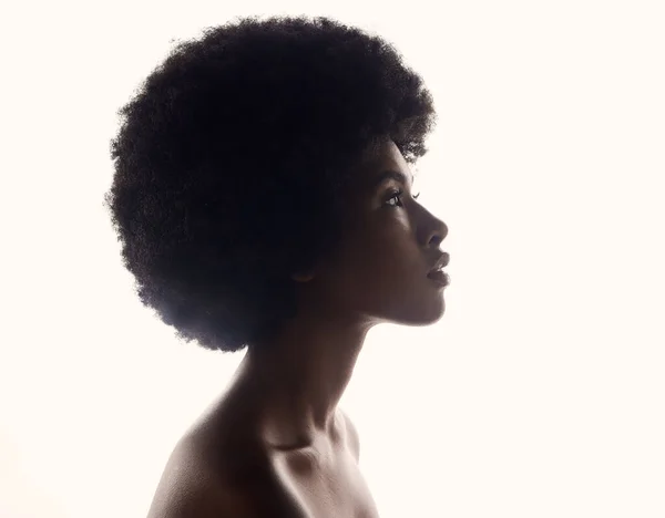Pielęgnacja Włosów Sylwetka Profil Czarnej Kobiety Afro Fryzury Piękna Pielęgnacji — Zdjęcie stockowe