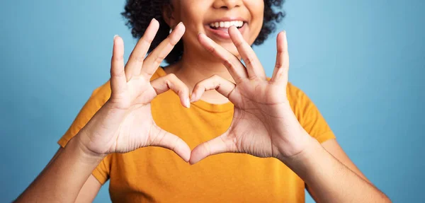 Happy Hand Closeup Heart Shape Romance Care Flirting Expression Studio — Stock Photo, Image