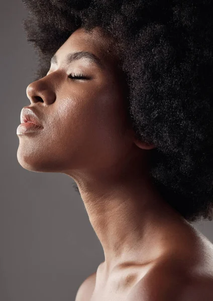 Soins Capillaires Naturels Profil Femme Noire Avec Coiffure Afro Beauté — Photo