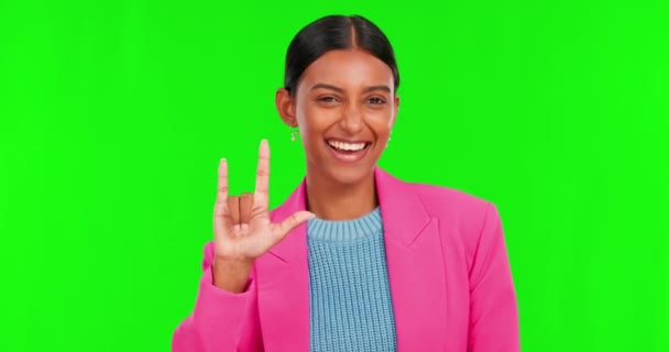 Yüz Kadın Işaret Dili Yeşil Ekranda Duygu Ilgi Umut Için — Stok video