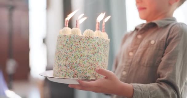 Κουβαλώντας Και Γιορτάζοντας Τούρτα Γενεθλίων Κεριά Για Κάνει Οικογένεια Ευχή — Αρχείο Βίντεο