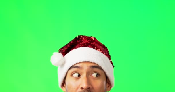 Uomo Volto Cappello Natale Schermo Verde Pensando Guardando Vacanza Moda — Video Stock