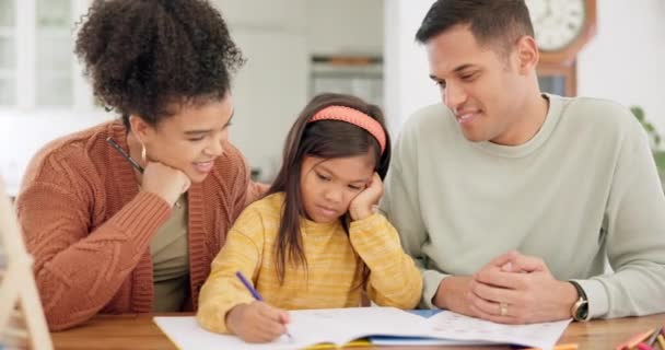 Applausi Istruzione Famiglia Con Bambino Casa Disegno Libro Motivazione Homeschool — Video Stock