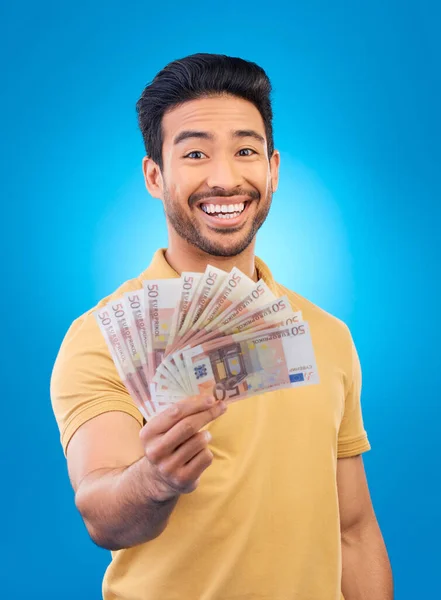 Money Fan Portrait Man Winner Bonus Offer Financial Success Winning — Stock Photo, Image
