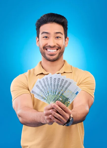 Pieniądze Portret Człowiek Lub Zwycięzca Ofertą Bonusową Sukces Finansowy Wygraną — Zdjęcie stockowe