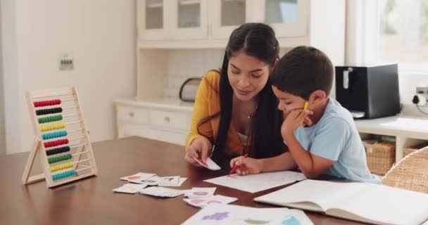 Éducation Enseignement Mère Avec Son Enfant Pour Les Devoirs Dans — Video