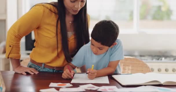 Tarefa Casa Mãe Filho Com Educação Discussão Estudo Com Vínculo — Vídeo de Stock