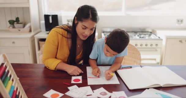 Madre Apoyo Dibujo Infantil Libros Papel Para Desarrollo Del Aprendizaje — Vídeo de stock