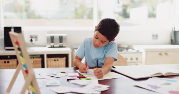 Zeichnen Bildung Und Kind Auf Dem Tisch Hause Für Studium — Stockvideo