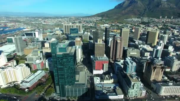 Architectuur Gebouwen Skyline Met Drone Van Stad Kaapstad Voor Verkeer — Stockvideo