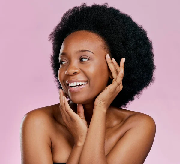 Afro Krása Nebo Šťastná Černoška Přemýšlející Dermatologii Salonní Kosmetice Nebo — Stock fotografie