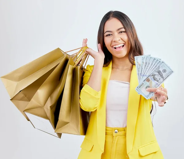 Para Portre Alışveriş Çantalı Mutlu Kadın Satış Kredi Teklifi Indirim — Stok fotoğraf