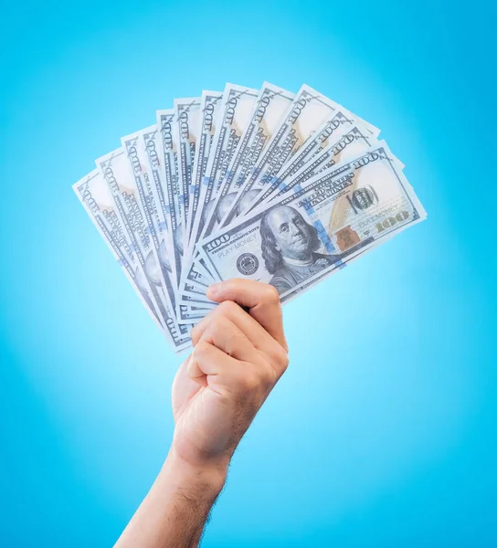 Geld Studiohände Und Person Zeigen Dollarscheine Belohnung Oder Bonus Cash — Stockfoto