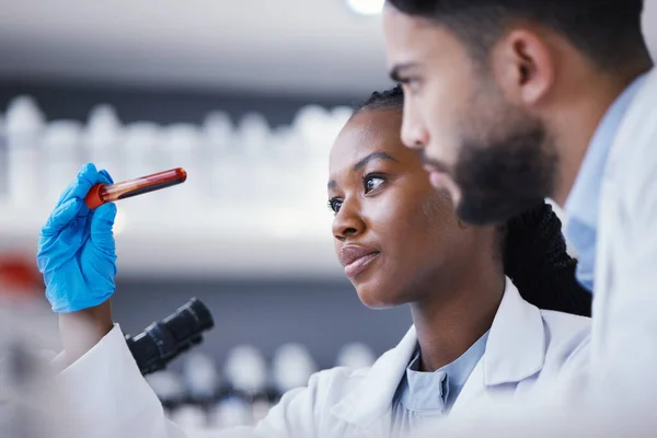 Sains Tes Darah Dan Tim Ilmuwan Laboratorium Bekerja Pada Percobaan — Stok Foto