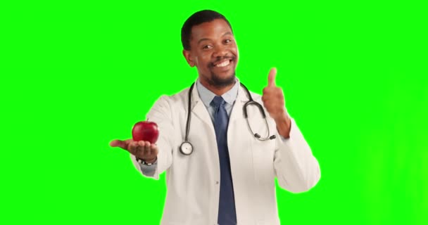 Doktor Elma Portre Baş Parmaklar Yukarı Yeşil Ekran Sağlık Sağlık — Stok video