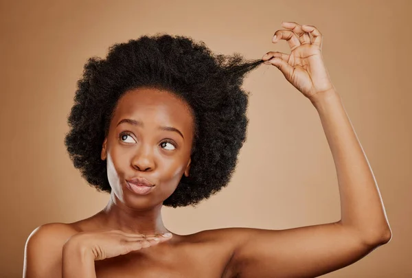 Hajápolás Fekete Természetes Afro Szépség Stúdióban Elszigetelt Barna Alapon Növekedés — Stock Fotó